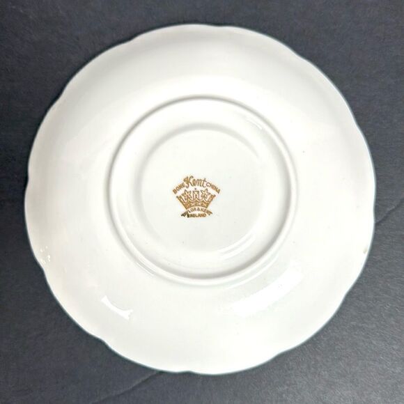 Vintage Taylor & Kent Large Pink Cabbage Rose Tea Cup Saucer Heavy Gold Signed - Picture 12 of 15